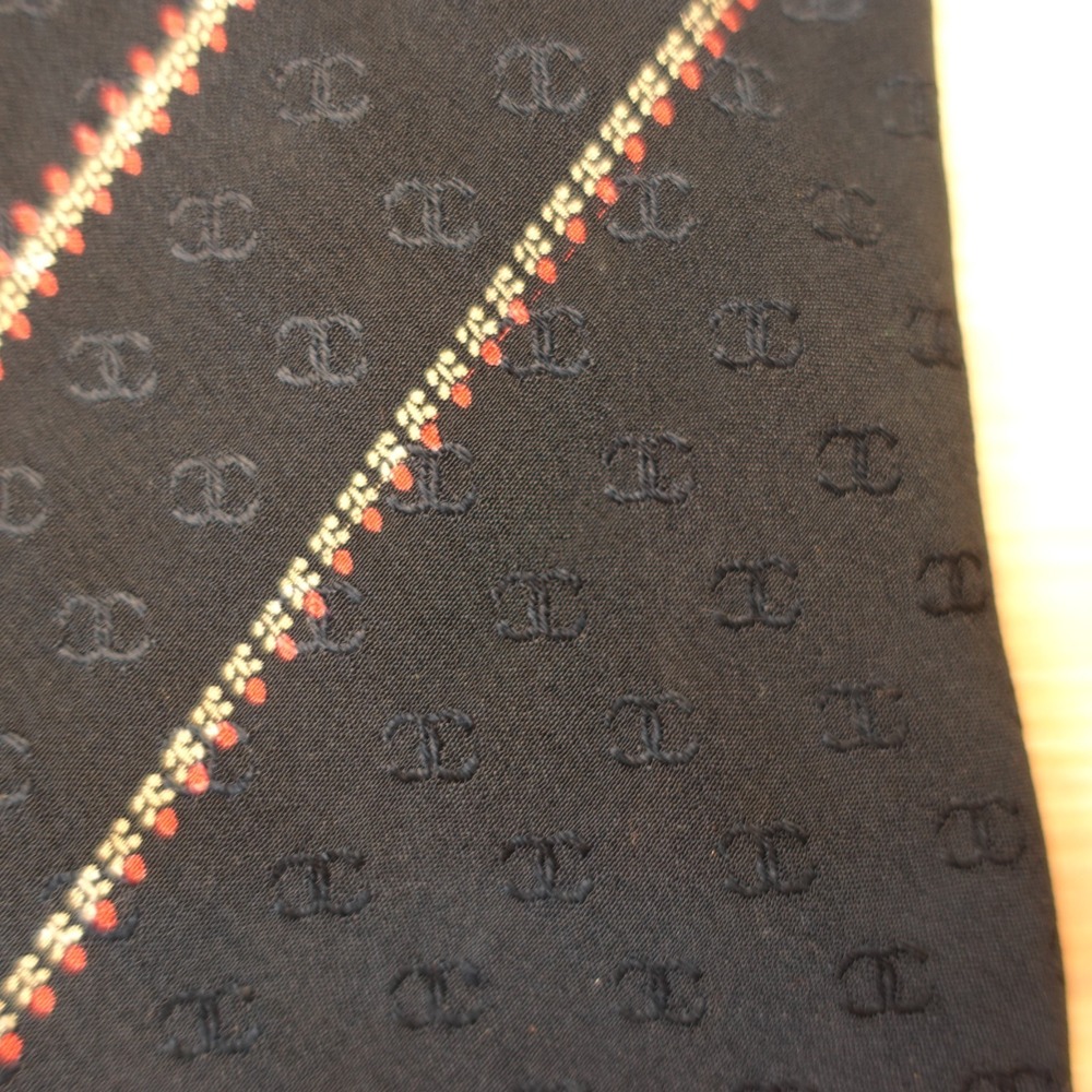 CHANEL Neck Tie Men Black CC Monogram Logo Stripe Silk French Luxury FRANCE $425 - Picture 13 of 16